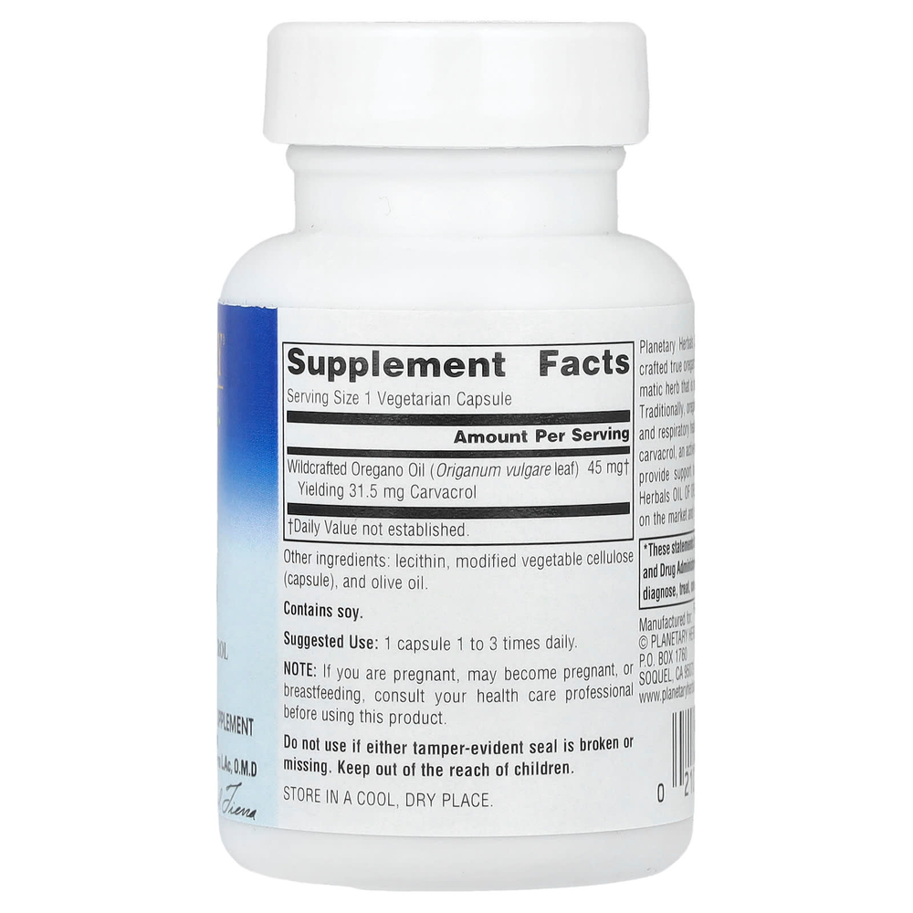 Planetary Herbals, Масло орегано, 45 мг, 30 вегетарианских капсул
