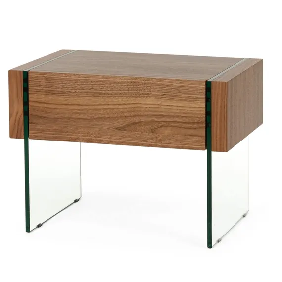 Прикроватная тумба Somerset 58x40 см, шпон ореха, стеклянные ножки