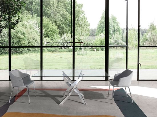 Стол обеденный прямоугольный F2133 /1061 стекло 160x95 с ножками из нержавеющей стали