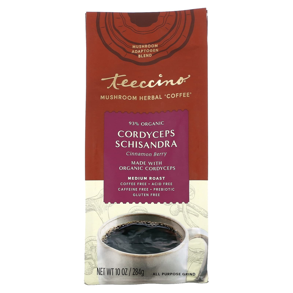 Teeccino, Травяной кофе с грибами, кордицепс и лимонник, ягоды корицы, средней обжарки, без кофеина, 284 г (10 унций)