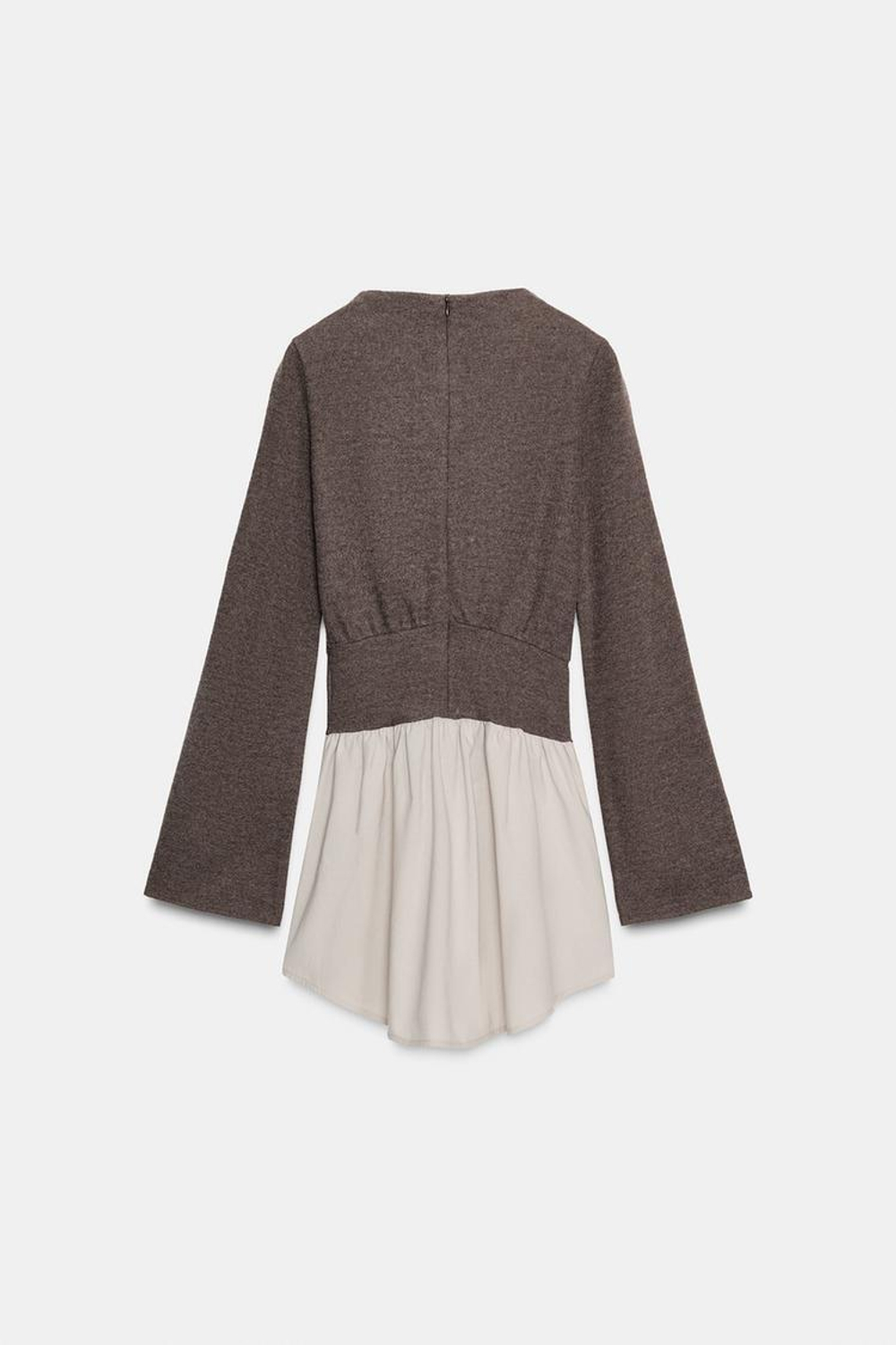 ZARA КОМБИНИРОВАННОЕ ПЛАТЬЕ С ЗАКЛЕПКАМИ, СЕРО-КОРИЧНЕВЫЙ МЕЛАНЖ