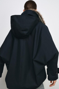 ZARA ТРЕНЧ С МЕХОВЫМ ВОРОТНИКОМ — ZW COLLECTION, МОРСКОЙ СИНИЙ