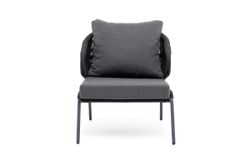 "Милан" кресло плетеное из роупа, каркас алюминий темно-серый (RAL7024) муар, роуп темно-серый круглый, ткань темно-серая 027