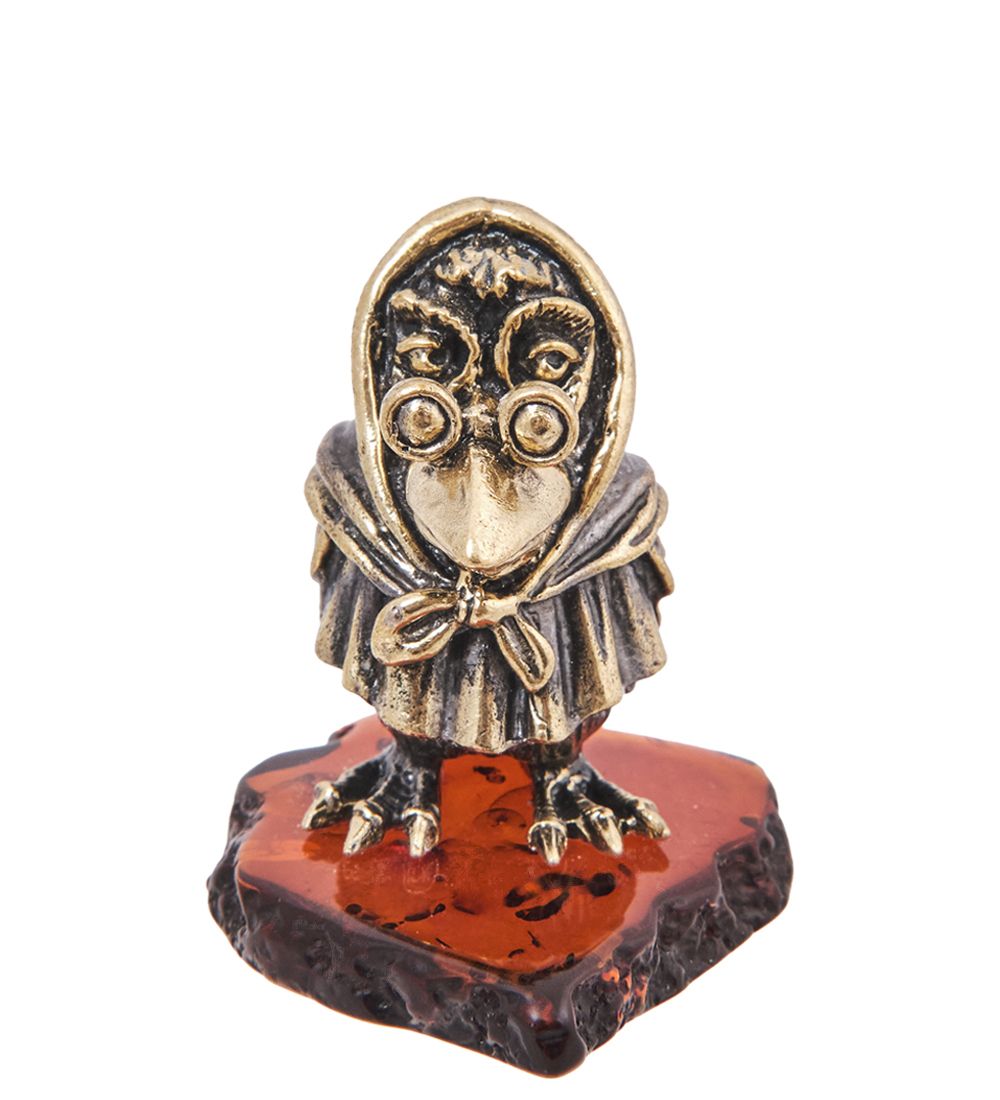 Народные промыслы AM-4127 Фигурка «Ворона Мудрая» (латунь, янтарь)