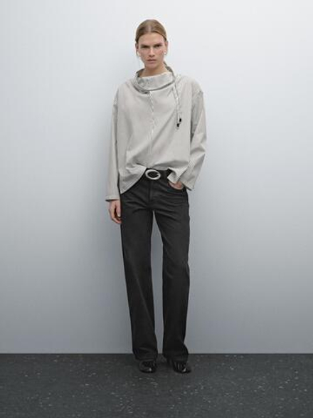 Massimo Dutti Рубашка с воротником на шнурке, белый