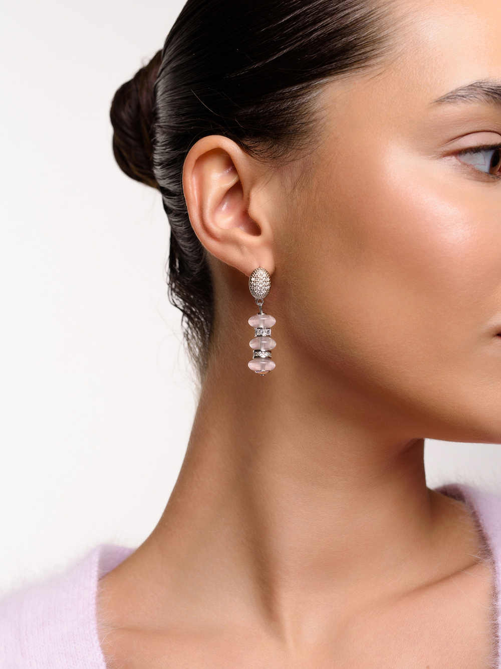 Серьги "Plane charm" с розовым кварцем