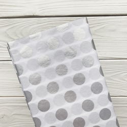 Бумага тишью 50 х 66 см (10 листов), серебристый горошек
