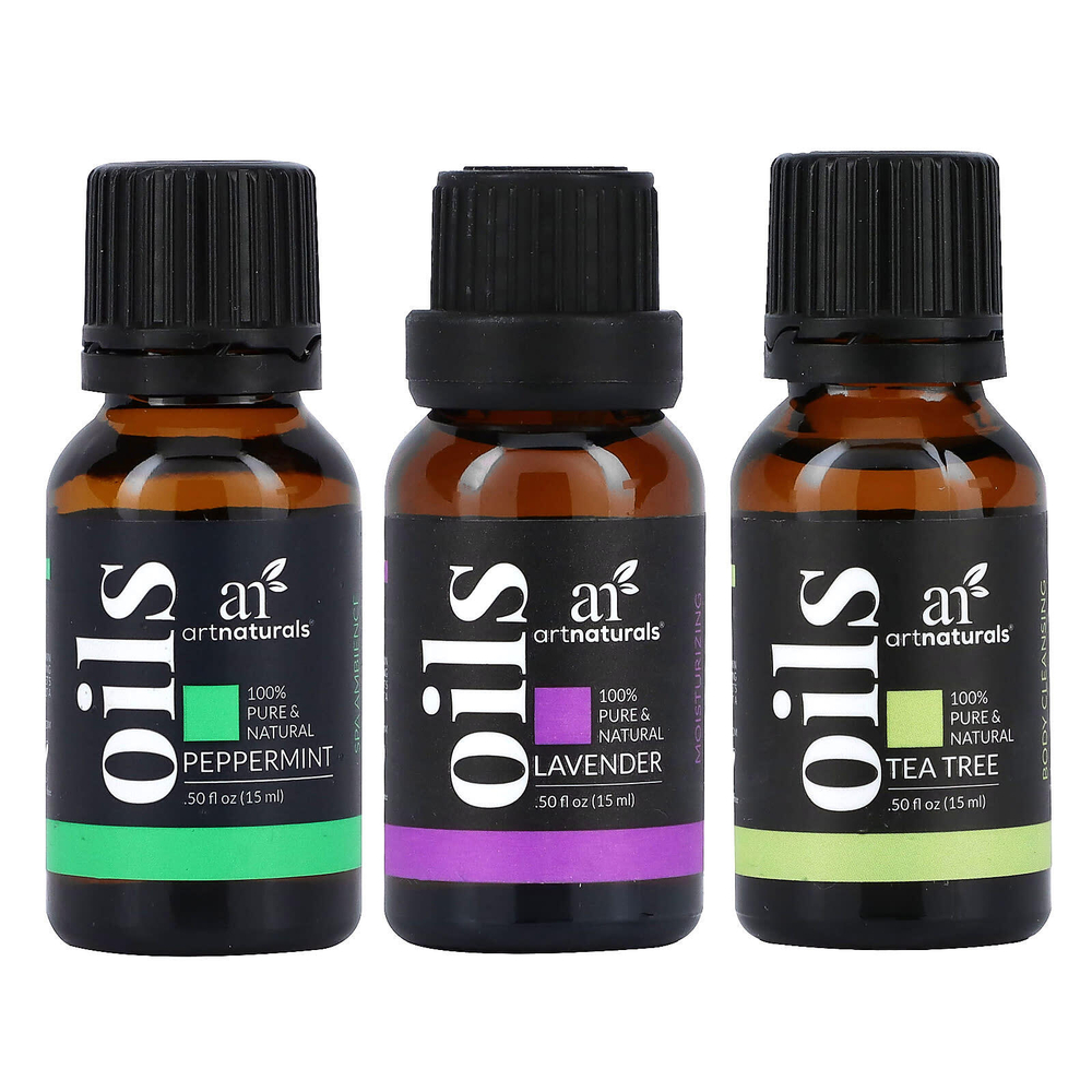artnaturals, Набор из 3 основных эфирных масел, лаванда, чайное дерево и перечная мята, набор из 3 предметов, 15 мл (0,50 жидк. унц.) каждый