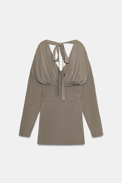 ZARA КОРОТКОЕ ПЛАТЬЕ С ОБЪЕМНЫМИ ДЕТАЛЯМИ, СЕРО-КОРИЧНЕВЫЙ