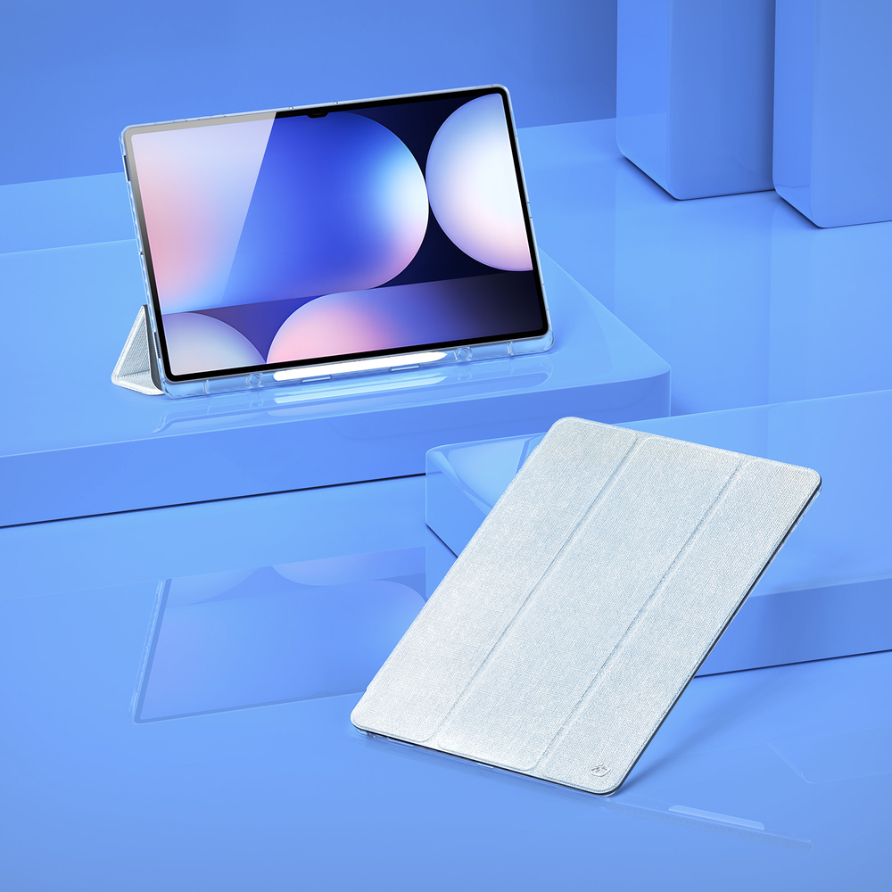 Чехол книжка синего цвета от Dux Ducis для Samsung Galaxy Tab S9 Ultra, Tab S10 Ultra и Tab S8 Ultra, серия Unid Series Case, с держателем стилуса и функцией автоматического перехода в спящий режим