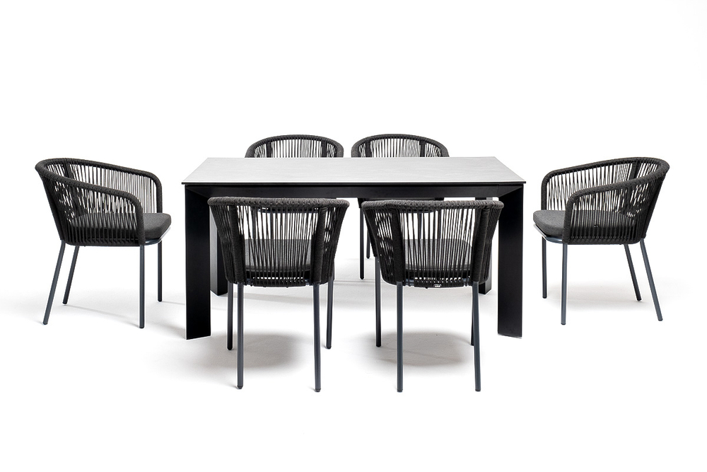 "Венето" обеденная группа на 6 персон со стульями "Марсель", каркас темно-серый, роуп темно-серый