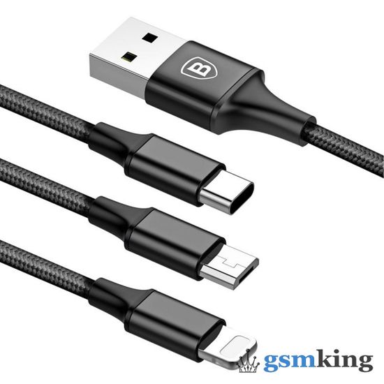 Baseus Rapid Series 3-in-1 Cable Micro+Lightning+Type-C 3A 1.2M Black CAMLT-SU01