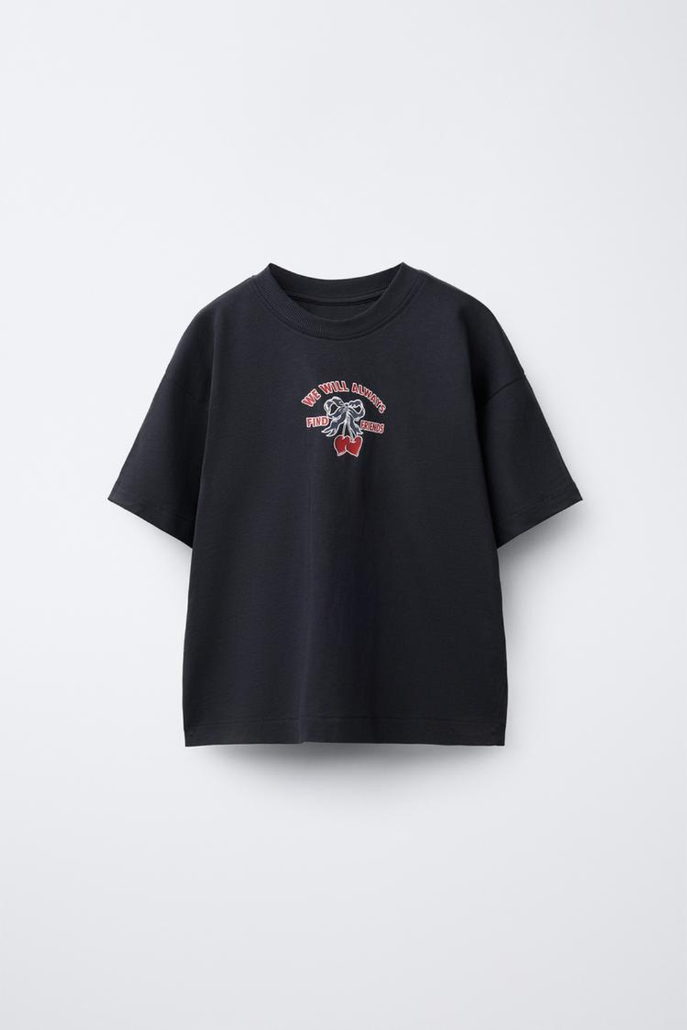 ZARA ФУТБОЛКА С ПРИНТОМ «СЕРДЕЧКИ», ТЕМНЫЙ АНТРАЦИТ