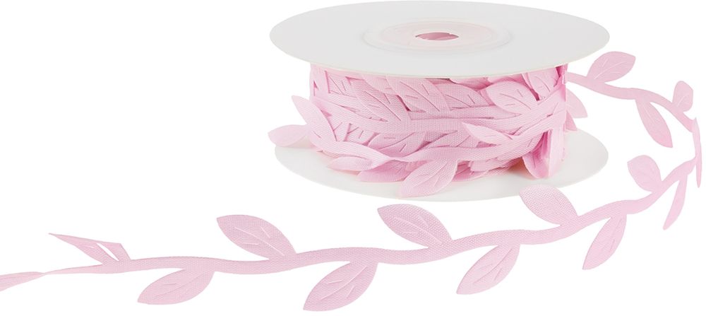 Лента тканевая Изящные листья, Розовый К