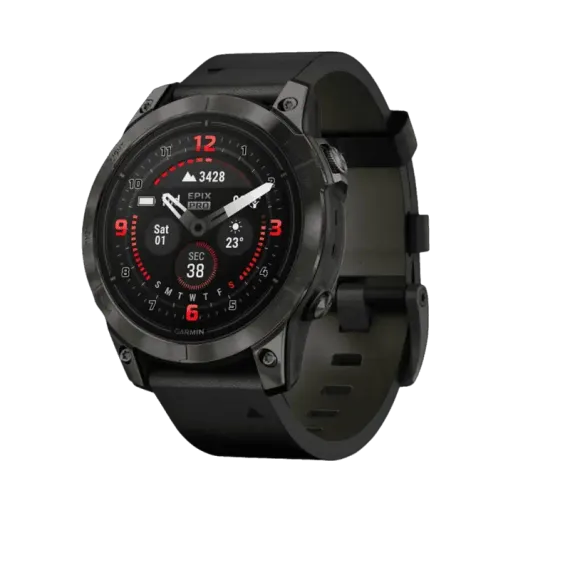 Garmin epix Pro (Gen 2) Sapphire Edition 47 мм, титановый, угольно-серый DLC, черный кожаный ремешок