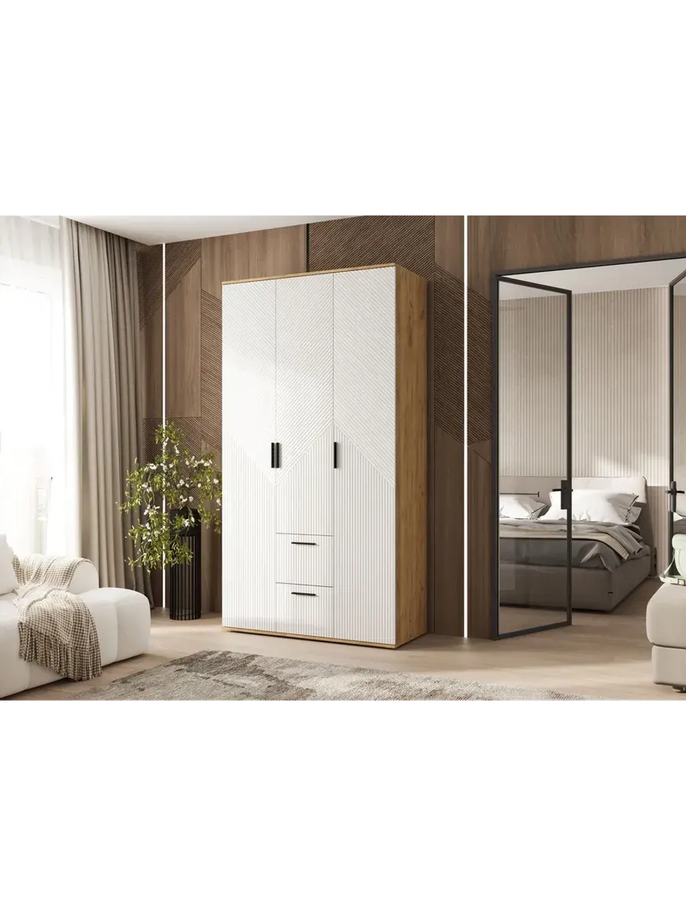 Шкаф для одежды 3 створки Браш Вайт 120х51х 223