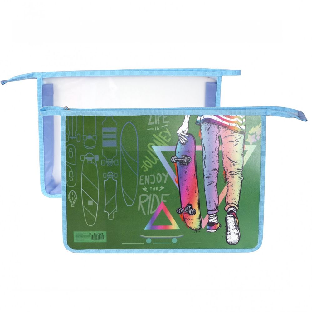 Папка 1 отделение, А4, 245х330х50 мм, Alingar, пластик, молния сверху, "Скейт"