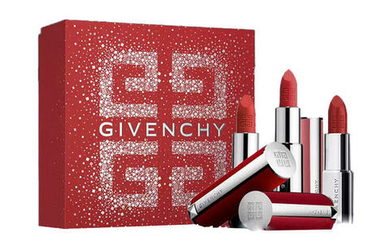 Набор декораторской косметики Givenchy Red Velvet Faux Fur Lambskin Lipstick Limited Edition Box Makeup Sets Easy To Blend Complexion 3 Pack
