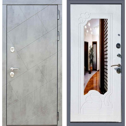 Входная металлическая дверь  с зеркалом RеX (РЕКС) 22 Бетон темный / ФЗЛ-147 Белый ясень