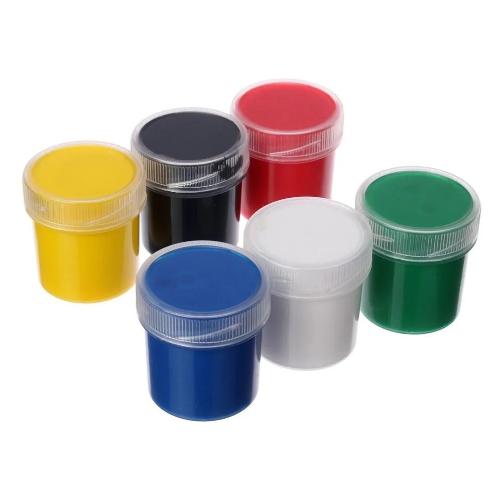 Гуашь для рисования детская - 6 цветов, набор пастообразной гуаши в баночках для творчества ребенка, Gaspar