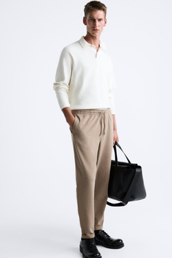 ZARA БРЮКИ EASY CARE С ПОЯСОМ НА ШНУРКЕ, РЫЖЕВАТО-КОРИЧНЕВЫЙ