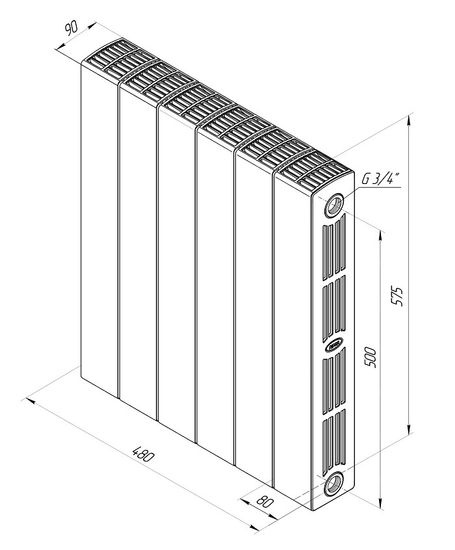 Радиатор Rifar SUPReMO Ventil 500 "антрацит" (RAL 7016) - 6 секций подключение нижнее (правое)