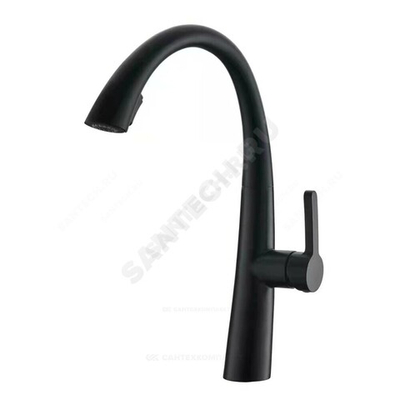 Смеситель для кухонной мойки ручка сбоку одноручный с выдвижным изливом STEEL BLACK Профсан PSM-301-9