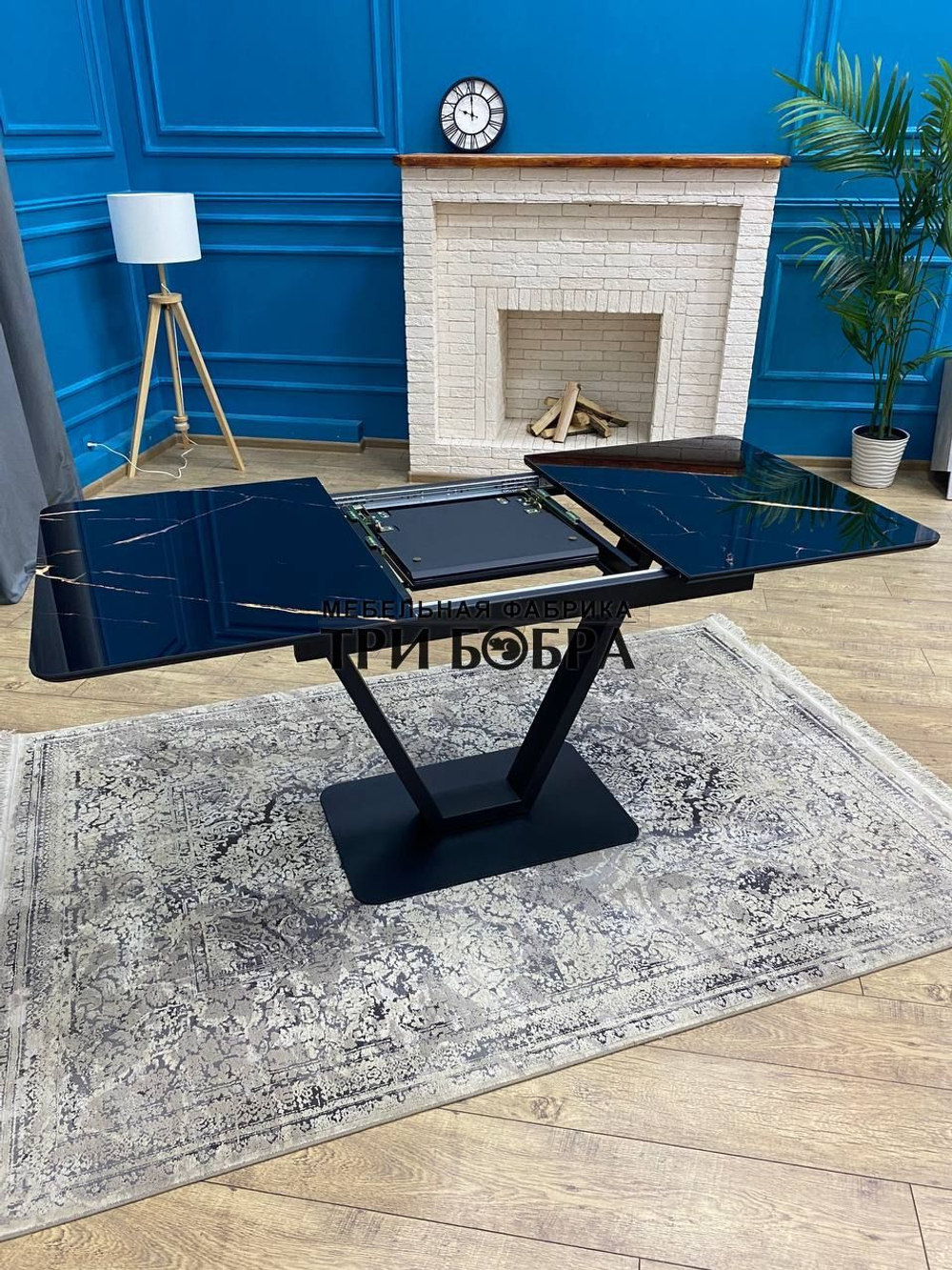 Кухонный раздвижной стол "Леон", черный мрамор