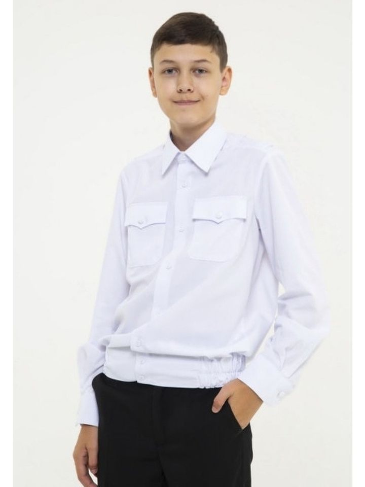 Рубашка белая кадетская на резинке длинный рукав (маленькие размеры) (А)
