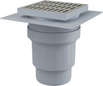 Сливной трап APV13 150 × 150/110, подводка – прямая, решетка – нержавеющая сталь, воротник – 2-х уровневая изоляция, гидрозатвор – мокрый