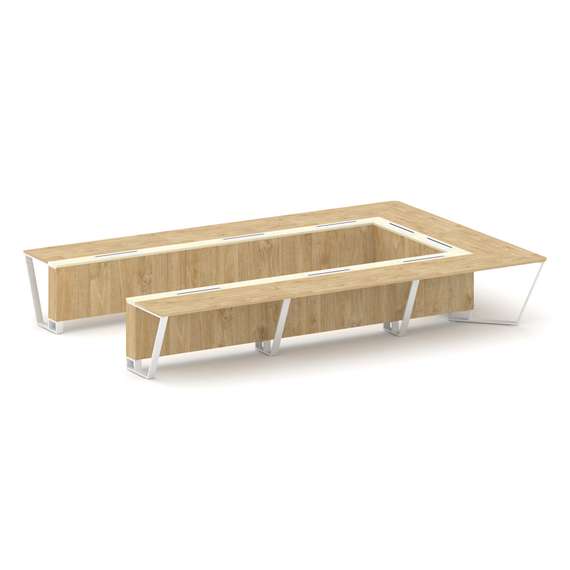 Steel Meet Стол переговорный П-образный KM-PR.B.SP-15P Тиквуд Светлый/Ваниль Глянец/Металл Белый 480