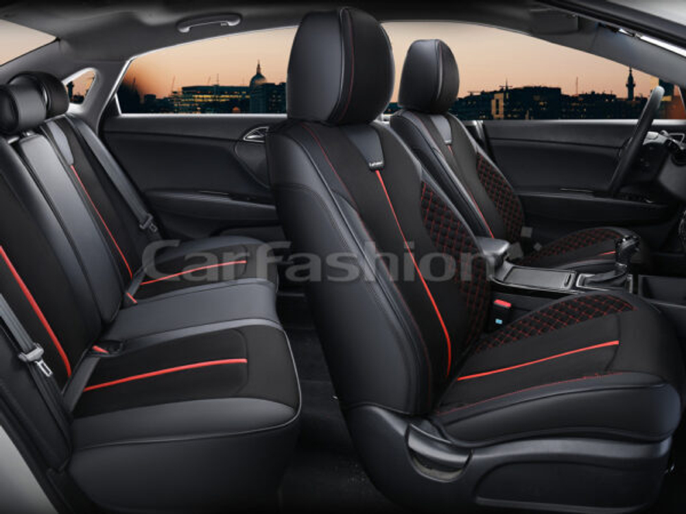 Чехлы на сидения CarFashion каркас 5D«MARSHAL PLUS» 27284 -Экокожа черный/черный/красный