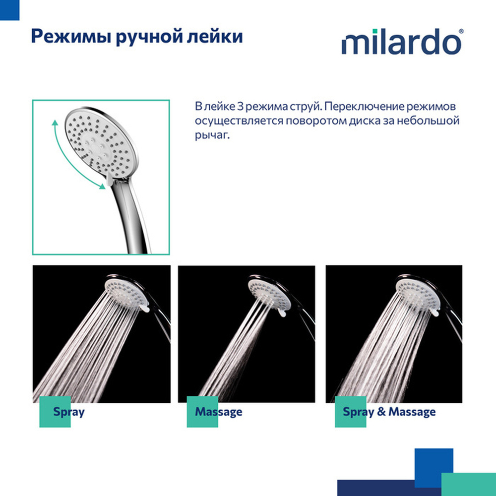 Смеситель для ванны 35к Milardo AZUSB00M02 "Azure" с душ. аксессуарами,  ХРОМ