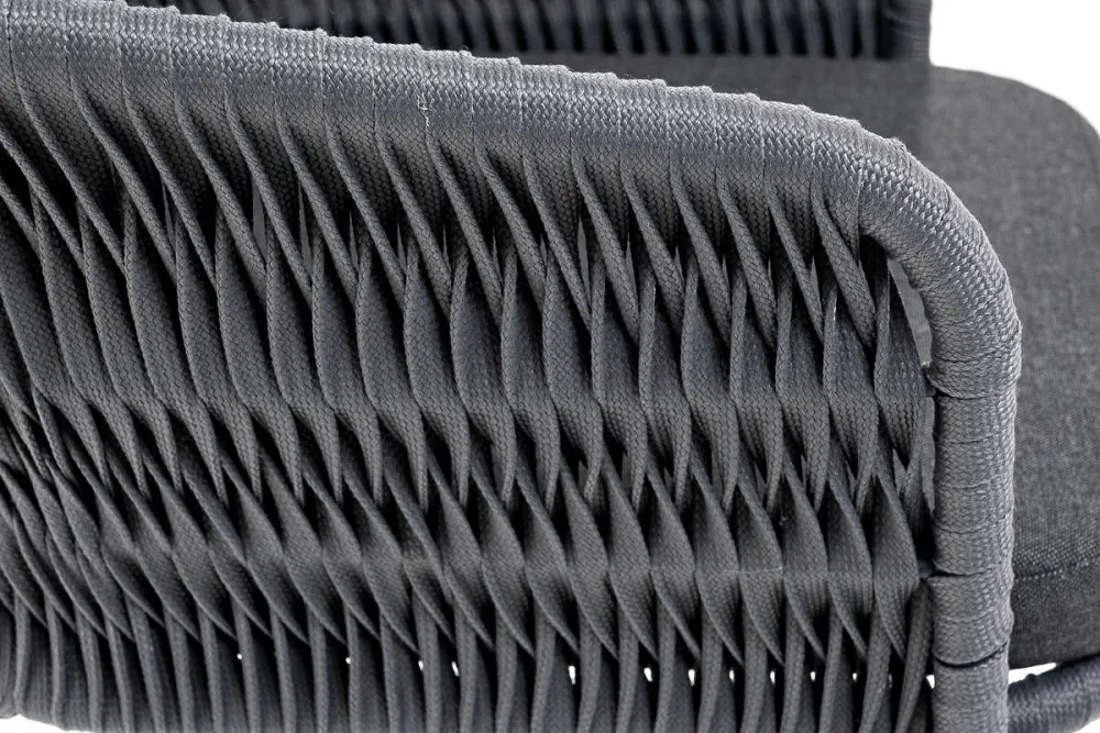 "Бордо" стул барный плетеный из роупа (колос), каркас из стали серый (RAL7022) муар, роуп серый 15мм, ткань темно-серая 027