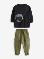 Лонгслив и джоггеры в комплекте для мальчика Next N96-355, Хаки, Черный