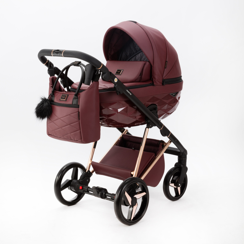 Детская универсальная коляска Adamex Quantum SuperStar Q-STAR141 (2в1) Бордовая экокожа, роз. золото