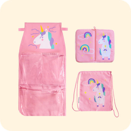 Набор для детского сада: кармашек, коврик, мешок. Единорог розовый