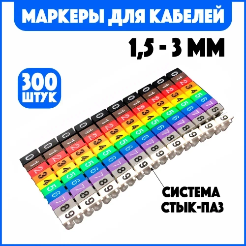 Маркировка для проводов и кабелей 1,5-3мм. комплект цифр "0-9" (300шт)