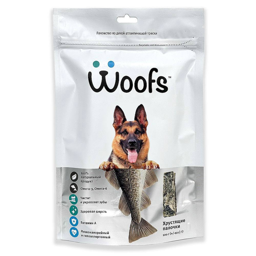 Лакомство для собак Woofs Кожа трески атлантической сушеная, Пакет 100 г -  купить по выгодной цене.