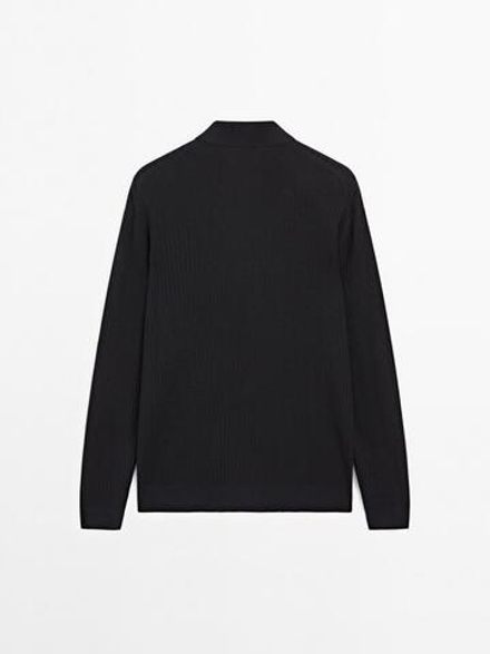 Massimo Dutti Трикотажный свитер с воротником-поло, темно-синий