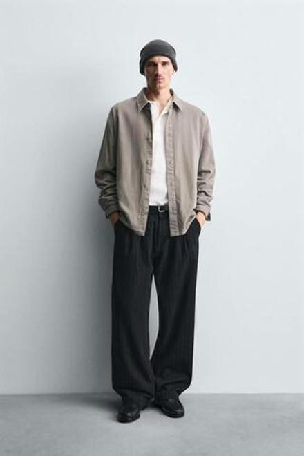 ZARA БРЮКИ BALLON В ПОЛОСКУ, СИНИЙ