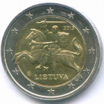 2 евро 2015 год. Литва. Регулярный выпуск. Биметалл AUNC