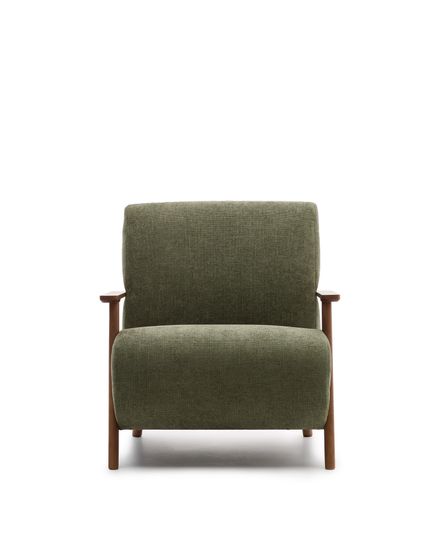 Кресло Meghan из зеленого шенилла и массива ясеня с отделкой под орех