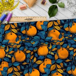 Ткань премиум атлас мандарины на синем