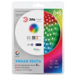 Комплект умной светодиодной ленты ЭРА 5050-30-RGB-IP65-Wifi-5m 12В работает с Яндекс Алисой Марусей Салютом | Комплекты светодиодных лент
