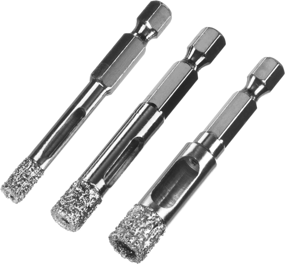 ЗУБР 6, 8, 10 мм, хвостовик HEX 1/4_, набор сверл алмазных по керамограниту, Профессионал (29865-H3)