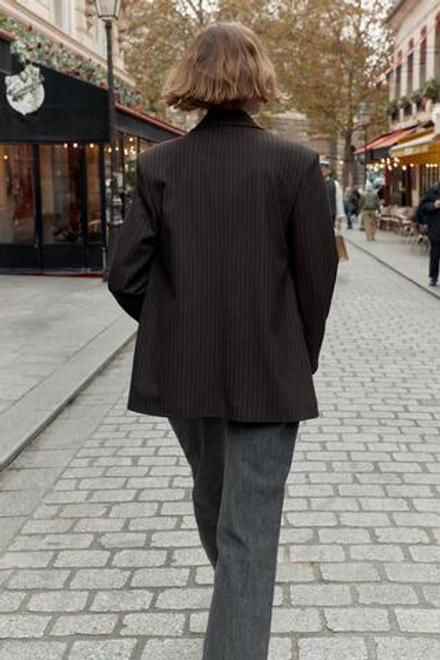 ZARA ДВУБОРТНЫЙ БЛЕЙЗЕР OVERSIZE В ТОНКУЮ ПОЛОСКУ, ПОЛОСКИ