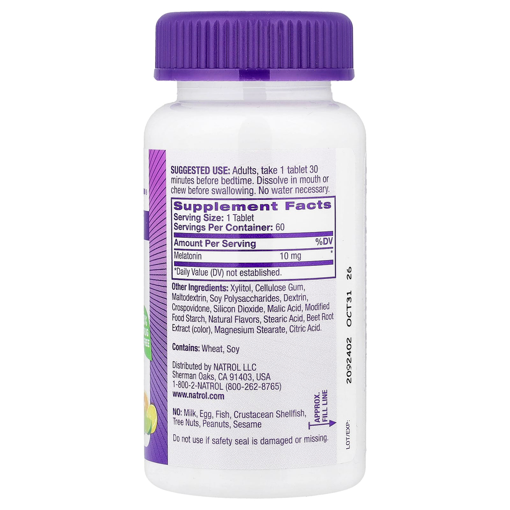 Natrol, мелатонин, быстрорастворимый, с цитрусовым вкусом, 10 мг, 60 таблеток