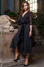 Длинный халат-кимоно Elegance de lux (Размер: XL-XXL) (Цвет: черный)