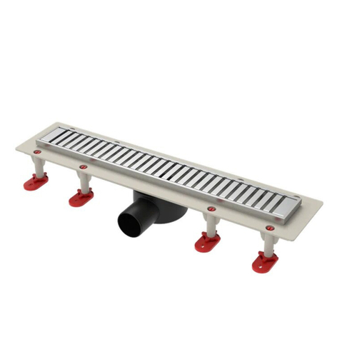 Трап линейный ТП-55.1D-700 решетка и рамка из нерж. стали, с гориз. выходом D50 мм